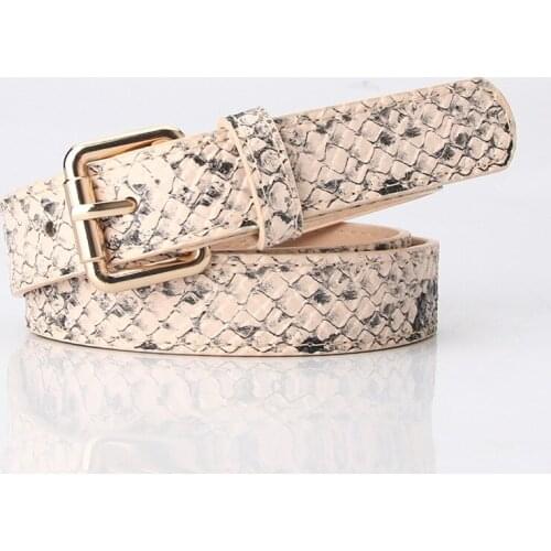 Leather Belt Female Snake Pattern Decorative Belt Chain Belt Snakeskin Print Belts For Women Gold Square Pin Buckle Waistband