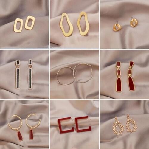2020 new Japanese and Korean earrings popular wild earrings geometric simple temperament earrings hypoallergenic