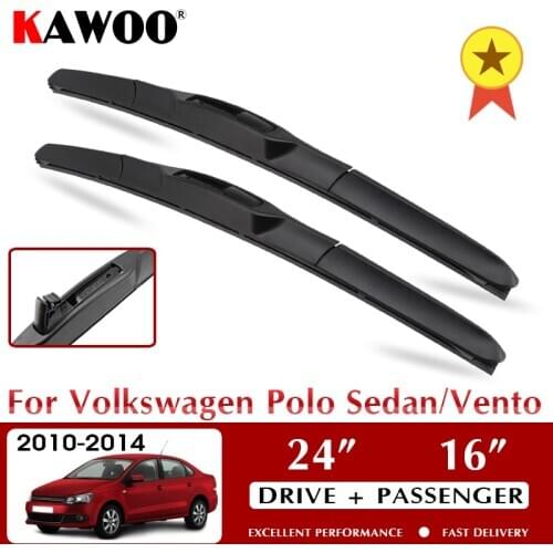 KAWOO Wiper Blade For Volkswagen Polo Sedan/Vento 24" 16" Car Soft Rubber Windcreen Wiper Blades 2010 - 2014 Fit U Hook Arm
