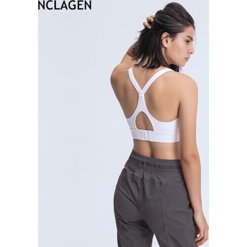 NCLAGEN Sports Bra High Impact Support Female Push Up Sports Crop Top Three Row Buckle Cross Back Running Gym Workout Underwear