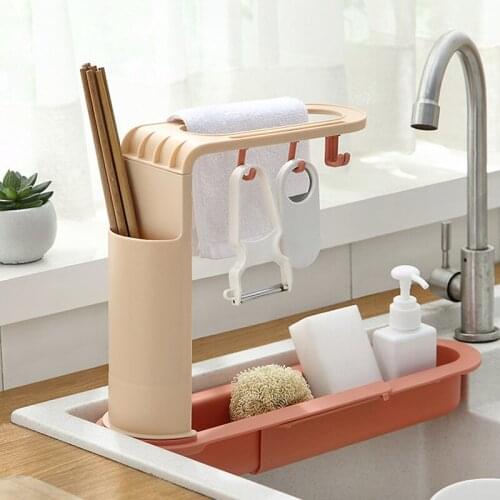 Telescopic Sink Shelf Kitchen Sinks Drain Rack Soap Sponge Holder Adjustable Storage Organizer Basket Kitchen Gadget Accessories