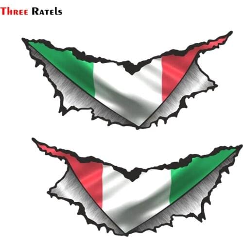 Three Ratels FTC-1123# Large Pair Triangular Ripped Torn Metal Italy Italian Flag Motif Vinyl Car Sticker Motorcycle Decal