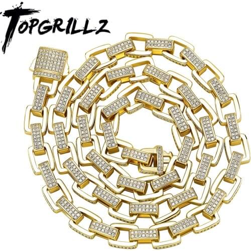 TOPGRILLZ 8mm Ice Box Link Chain Necklace Full Micro Pave Cubic Zirconia Men/Womens Necklace Hip Hop Jewelry Party Gift
