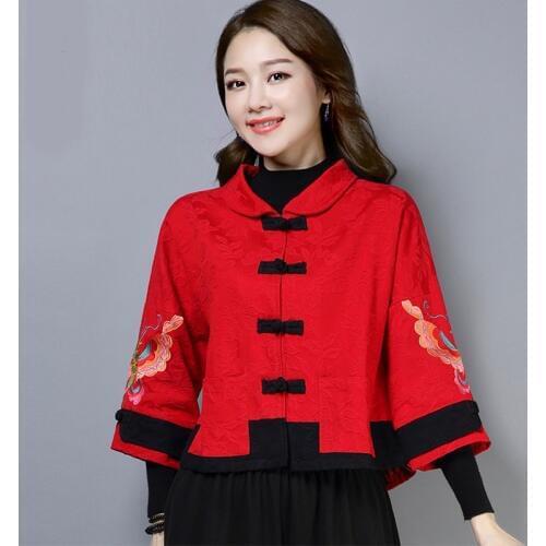 Traditional Chinese Clothing Female Cheongsam Embroidery Short Jacket Chinese Fashion Clothes Ethnic Ladies Chinese Tops TA2152