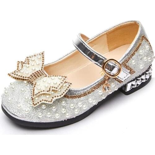 Spring Girls Shoes Bead Mary Janes Flats Fling Princess Glitter Shoes Baby Dance Shoes Kids Sandals Children Wedding Shoes Gold
