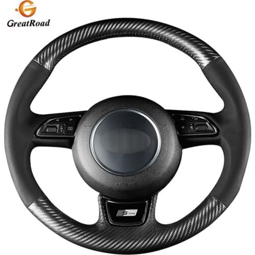Carbon Fiber Leather Black Leather Car Steering Wheel Cover for Audi A1 8X A3 8V Sportback A4 B8 Avant A5 8T A6 C7 A7 G8 A8