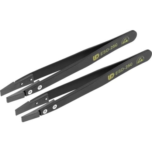 Uxcell ESD Precision Anti-Static Tweezers, Stainless Steel Big Flat Tip Tweezers for Craft Jewelry Electronics, 2 Pcs