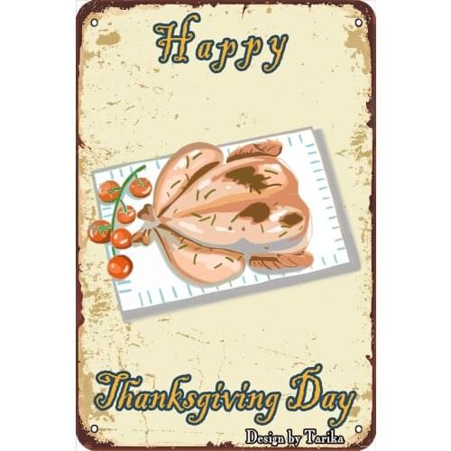Happy Thanksgiving Roast Turkey Vintage Look 20X30 cm Metal Decoration Art Sign for Home Kitchen Bathroom Farm Garden Garage