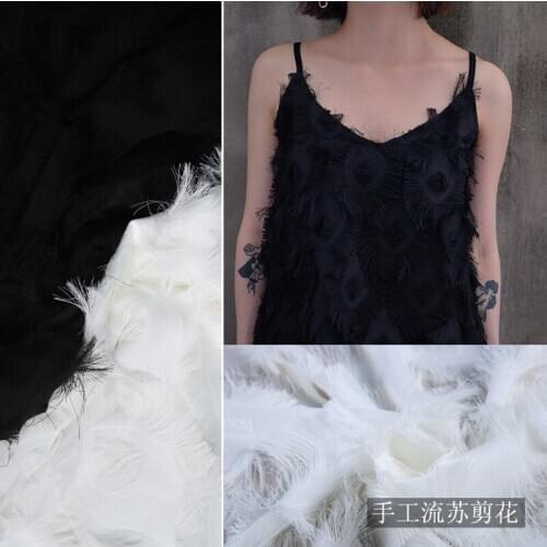 New summer fashion jacquard cotton fabric high-end peacock feather tassel jacquard fabric dress brocade wholesale fabric