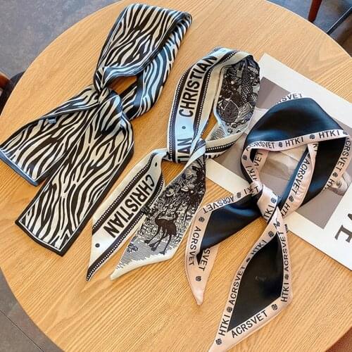 Fashion Womens Silk Hair Scarf Bandanas Lady Hair Ribbon Bag Skinny Scarves Design Wrist Towel for Ladies Hair Band