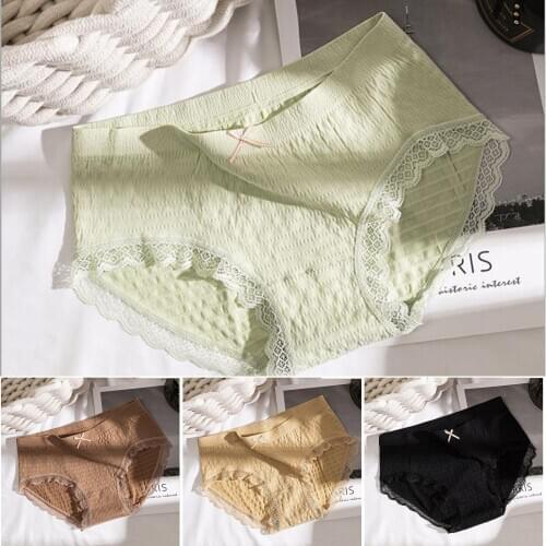 Women Ladies Mid-Rise Cotton Bubble Briefs Oversized Bow Sexys Lace Cotton Panties SDFA88