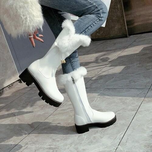 Womens Winter Snow Boots With Fluffy Warm Medium Heel Thick Sole Thin 960-2