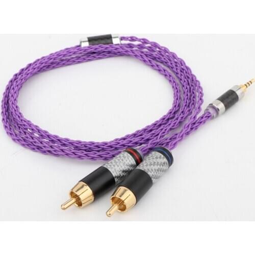 1PCS 2.5mm TRRS Balanced Male to 2RCA Male for Astell&Kern AK100II, AK120II, AK240, 8cores PTFE OCC Silver plated Wire Audio