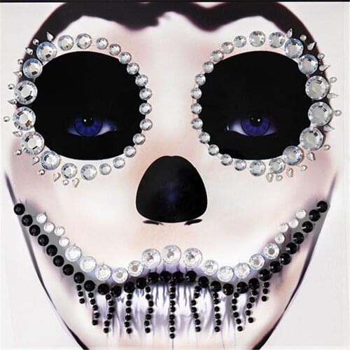 1Pc Skull Makeup Inspired Party Face Gem Tattoo Sticker Body Paint Decor for Halloween Dressing Party Carnival Holiday Gift