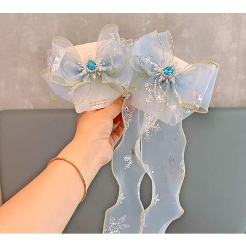 Kewgarden Girls Snowflake Organza Ribbon Bow Hairpin Children Fashion Princess Hair Accessories 2 Pcs