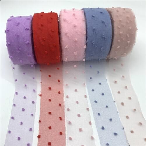 3yards/Lot 40mm Lace Ribbon Velvet Dots Organza Ribbon For Bow Wedding Christmas Decoration DIY Sewing Fabric