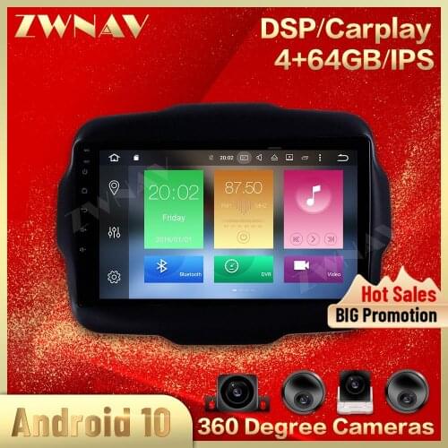 360Cameras IPS Screen For Jeep Renegade 2014 2015 2016 2017 2018 Android 10.0 Multimedia Player Audio Radio Navigation Recorder