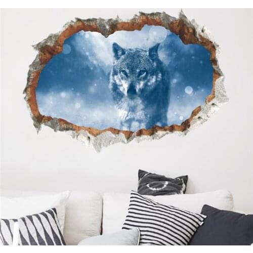 3d Look Wolf Wall Stickers For Office Living Room Bedroom Home Decoration Safari Mural Art Diy Pvc Animal Wall Hole Decal