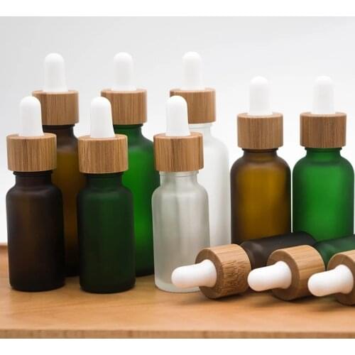 5ml 10ml 15ml 30ml 50ml 100ml Frosted Dropper Bottle with Bamboo Lid Pipette Bottle, Frosted Amber, Blue, Green Glass Bottles