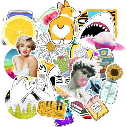 50 PCS Cartoon Simple Girls Kawaii Stickers For Chidren Toy Waterproof Sticker to DIY Laptop Bicycle Helmet Car Decals