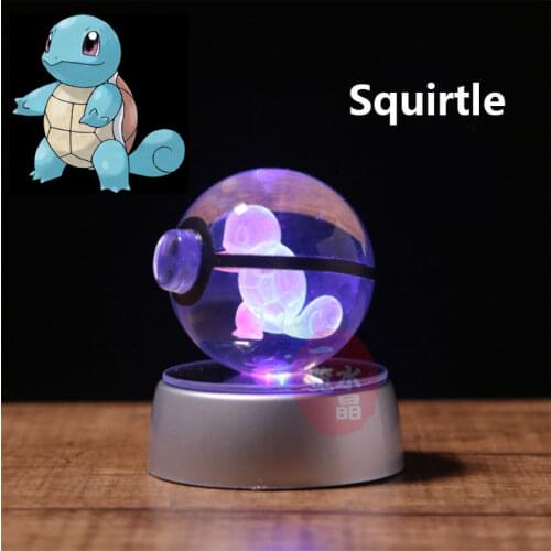 Anime Pokemon Crystal Ball 3d Laser Engraving Squirtle Design with Led Light Pokeball Toys for Kids