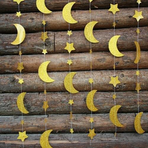 Glitter gold Moon and Stars Nursery Decoration Kids Birthday Background Baby Shower Favor banners buntings party decorations