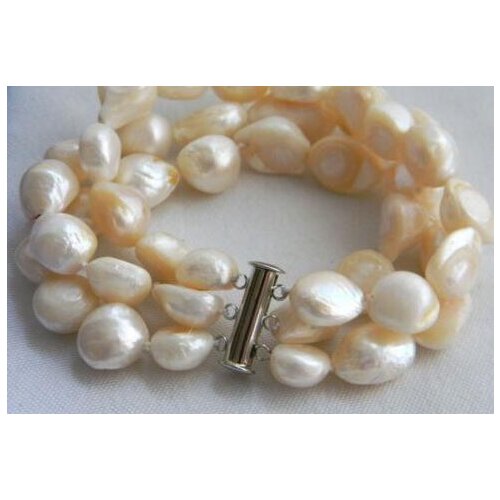 3Strands 8'' 12mm White Baroque Freshwater Pearl Bracelet