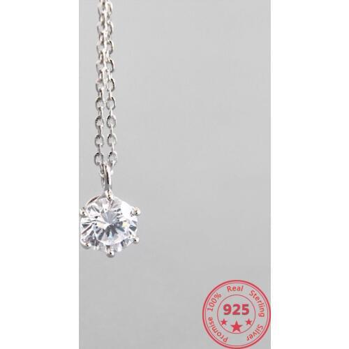 Pure S925 Sterling Silver Fine Necklaces Simple Round 6mm Zircon Pendant Clavicle Chain Fashion Retro Necklaces Women Jewelry