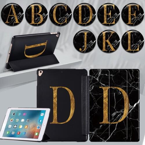 For Apple IPad Air 1 2/Air 3 10.5"/Air 4 10.9" Initial Name Series Tablet Case Leather Smart Sleep Wake Trifold Stand Cover+ Pen