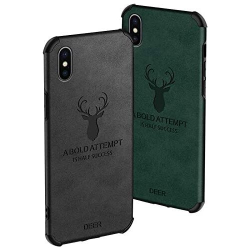 For iPhone XR Case with deer Pattern Airbag Shockproof Anti-fall TPU Soft Edge and High quality leather Back Cover