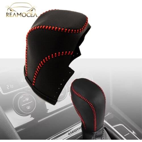 Reamocea 1Pc Leather Black Gear Shift Knob Cover Case Collar For VW Volkswagen 2014 2015 2016 2017 2018 Auto Cars