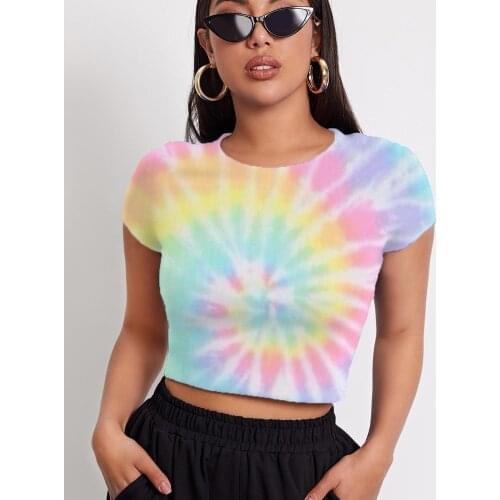 3d Tshirt Tie Dye T-shirt Women Dizziness Navel Bare Harajuku Shirt Print Colorful T-shirts 3d Short Sleeve T shirts Printed