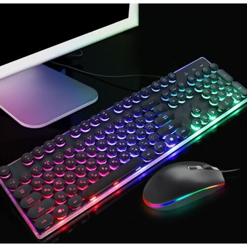 Russian Backlit Gaming Keyboard Mouse Set RGB Optical Light Computer Laptop Wired Keypad Mice Kit