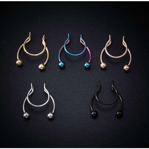 1-5pcs Cute Fake Nose Ring Hoop Septum Rings Nose Piercing Fake Surgical Steel Colorful Fake Piercing Nose Piercings Jewelry 20G
