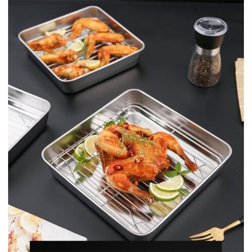 Square Stainless Steel BBQ Tray With Removable Cooling Rack Set Roasting Tray Baking Tray Plate Grill Cookie Bread Pan Barbecue