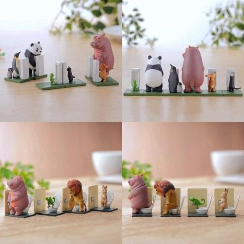 Kawaii Simulation Mini Animals Capsule Toys Little Animal In The Toilet Panda Hippopotamus Penguin Panda Rabbit Anime Decor