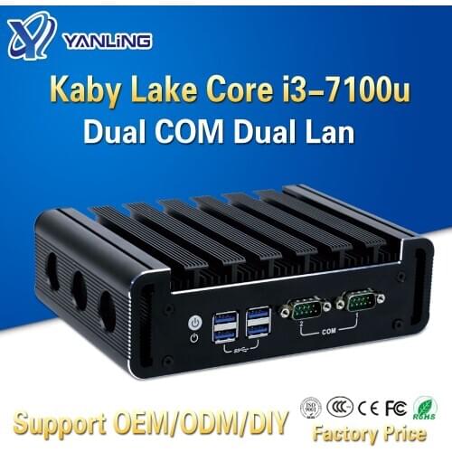 Yanling Small industrial pc intel kaby lake core i3 7100u dual lan desktop mini computers embedded SIM slot support 3g 4g module