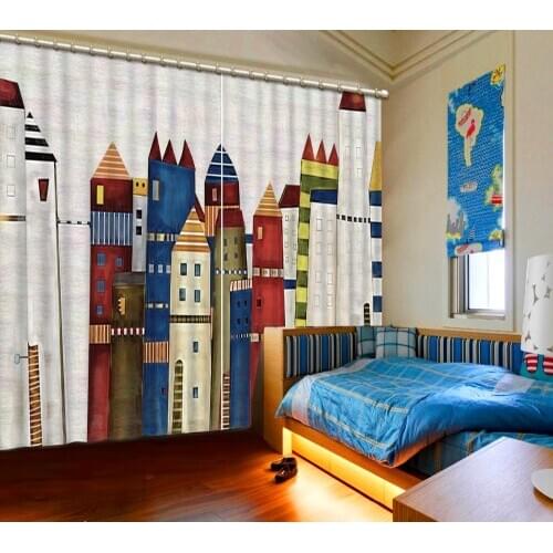 Cartoon Curtain Decoration 3D Brief tree Curtains For Bedroom Living room Polyester Room Curtain building curtains