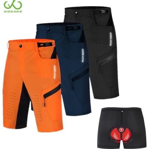 WOSAWE MTB Shorts Wearable Elastic Waist 3 Colors Mountain Road Bike Middle Shorts Cycling Bottom Pants