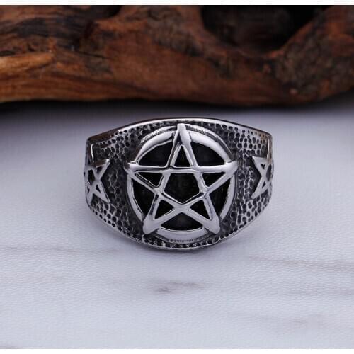 New retro mens titanium steel ring men domineering stainless steel ring six-pointed star ring