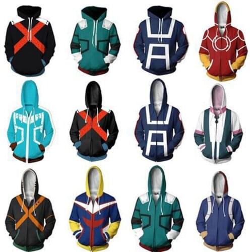 3D Printed Anime Hoodie Zipper Cardigan Long Sleeve Streetwear Men Sweaters Halloween Cosplay Costume Anime Clothes