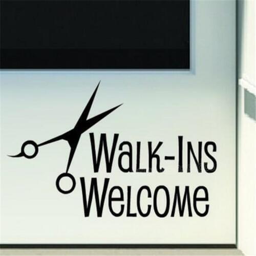 Hairdressing decal vinyl wall Walk-ins Welcome hairdress Barbershop Shop Door Sign Wall Sticker Hair Shop Decorative H356