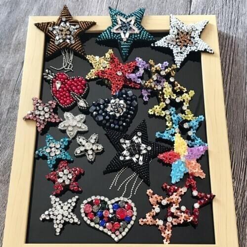 Sparkling Rhinestone Five-pointed Star Pattern Clothes Patches Fashion Sequined Shoes/hats/bags Appliques Bling Sew-on Patches