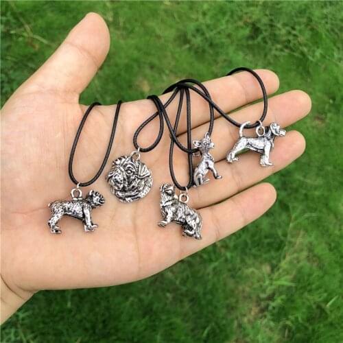 New Boho Chic Vintage Silver Animal Necklace for Women Cute Pug Dog Pendant Necklace Chain Collars Retro Jewelry Pet Gift Punk