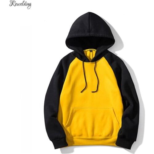 New Autumn Winter DIY Hoodies Men Fleece Long Sleeve O-neck Shoulder Stitching Color Sweatshirt Skate Hip Hop Streetwear Coat