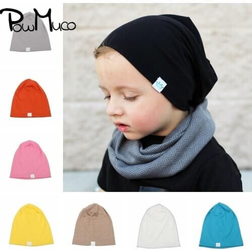 Powmuco 24*20 CM Solid Color Knitted Baby Girls Hats High Quality Cotton Infant Caps Warm Children Headwear Photography Props
