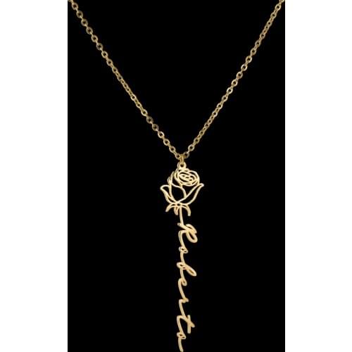 Custom Flower Name Necklace Personalized Letter Rose Nameplate Choker Stainless Steel Pendant For Woman Lover Jewelry Gifts