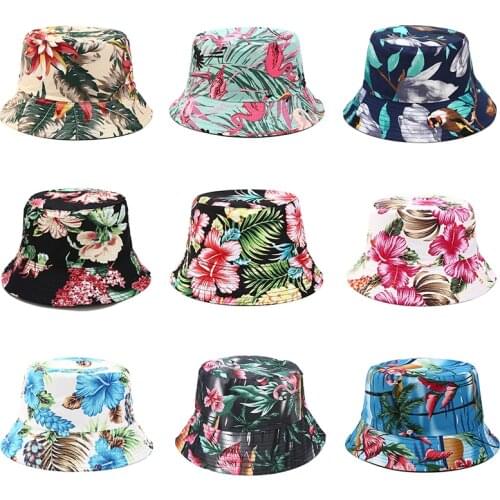 Reversible Bucket-Hats Floral Print Men Women Fisherman Cat Cotton Fashion Anti-sun Vacation Beach Panama Hat