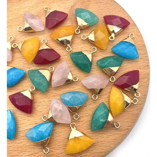 5pcs/pack Natural Semi-precious Stone Charms Triangular Section Shape Pendants Agate Rose Quartz DIY for Making Necklace 17x18mm