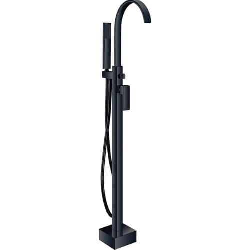 Popular Matte Black solid brass bathroom Floor Mounted Standing Bathtub Faucet Single Handle Mixer Tap with Handheld Shower Head